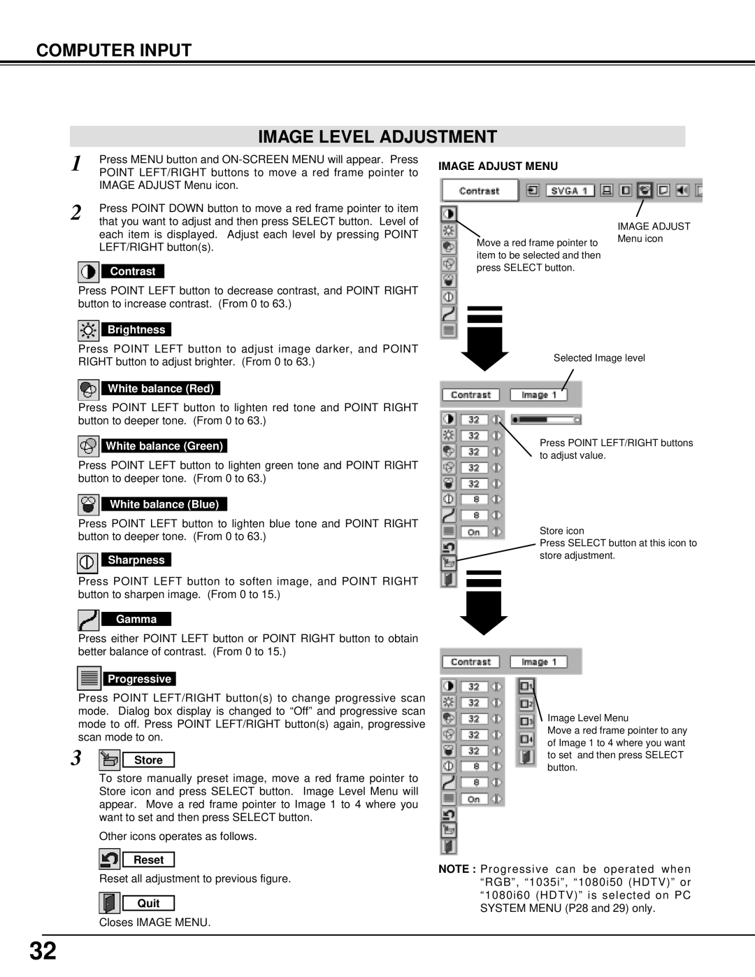 Christie Digital Systems 38-VIV301-01 user manual Computer Input Image Level Adjustment, Image Adjust Menu 