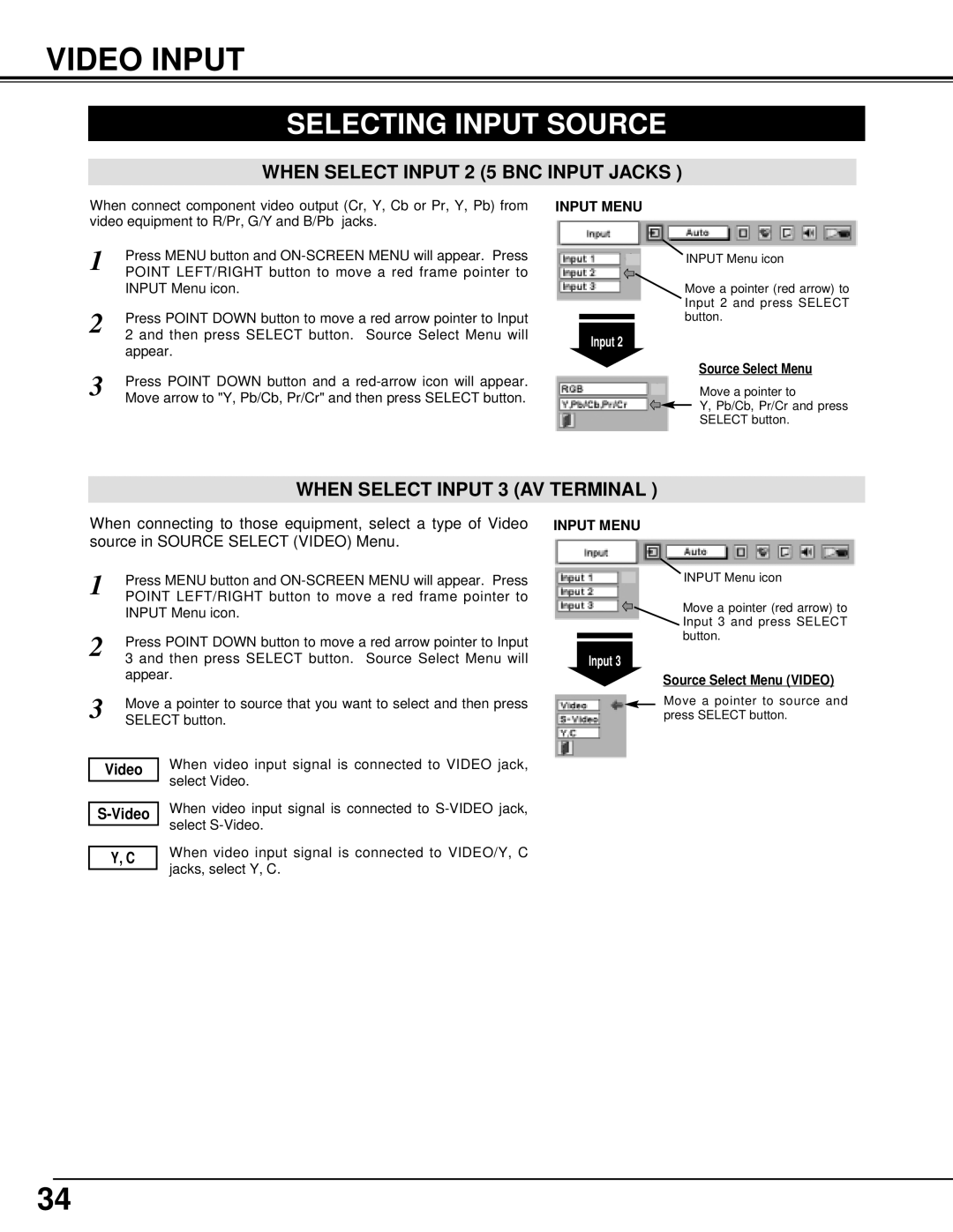 Christie Digital Systems 38-VIV301-01 user manual Video Input, When Select Input 3 AV Terminal 