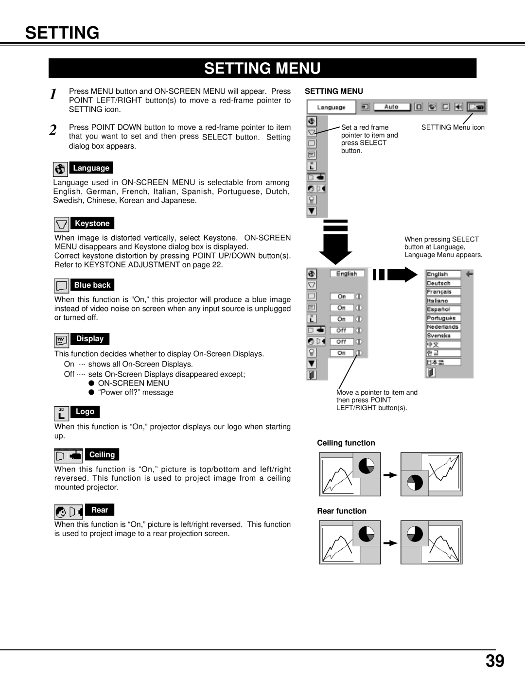 Christie Digital Systems 38-VIV301-01 user manual Setting Menu 