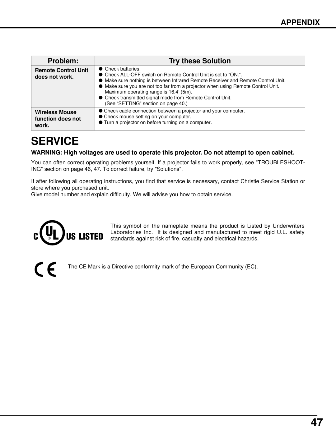 Christie Digital Systems 38-VIV301-01 user manual Service 