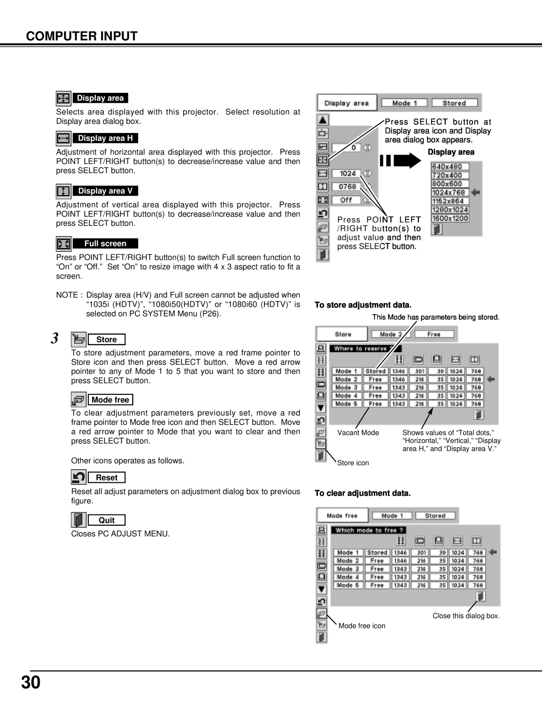 Christie Digital Systems 38-VIV301-01 user manual Computer Input, Other icons operates as follows 