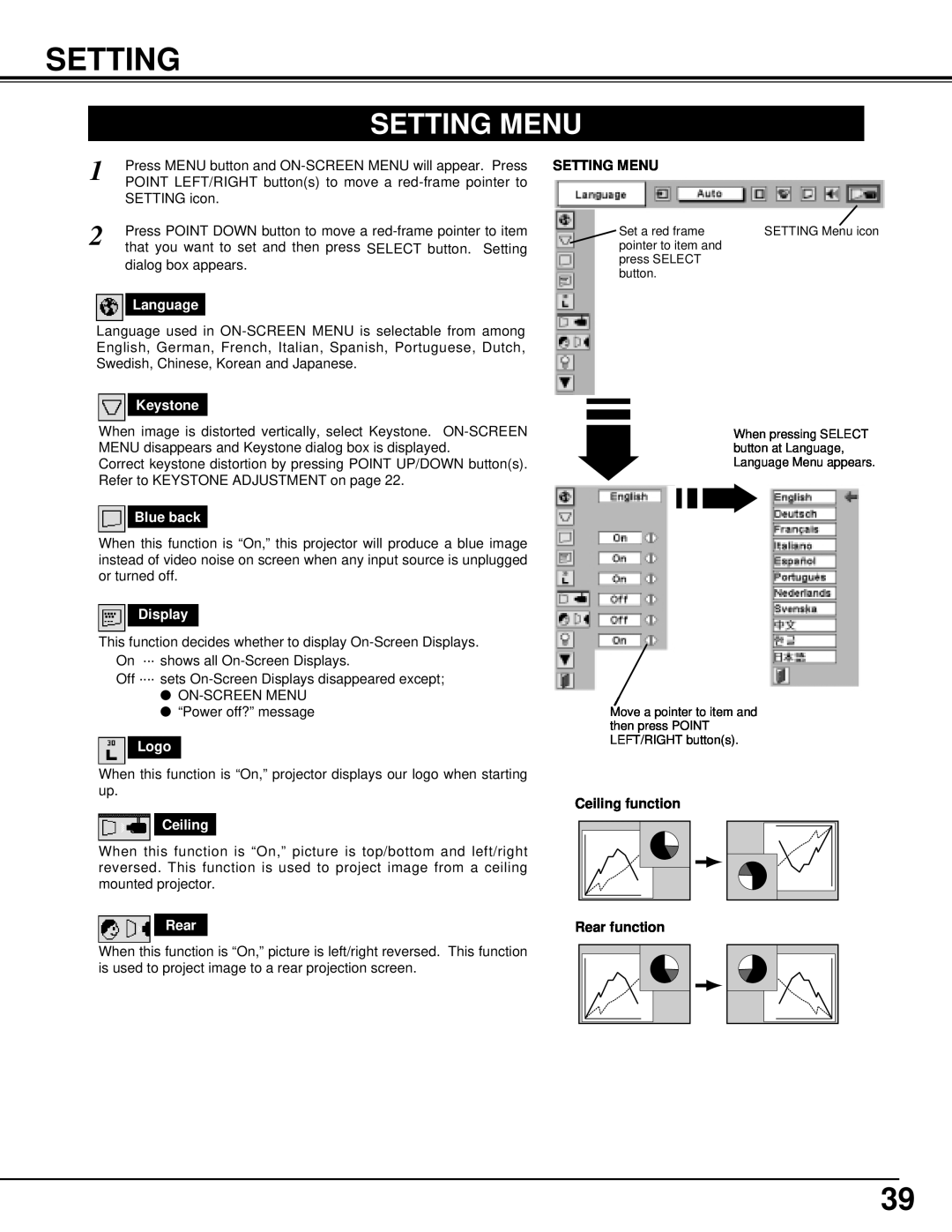 Christie Digital Systems 38-VIV301-01 user manual Setting Menu 