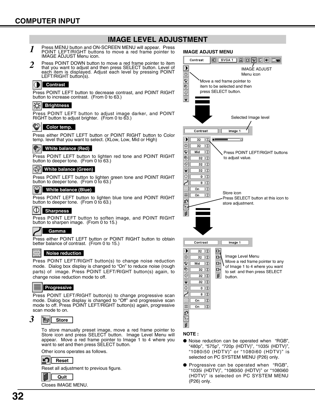 Christie Digital Systems 38-VIV302-01 user manual Computer Input Image Level Adjustment, Image Adjust Menu 