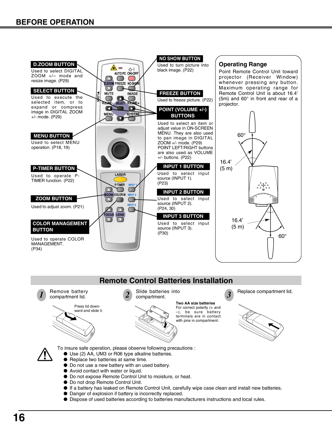 Christie Digital Systems 38-VIV303-01 user manual Remove battery, Compartment lid, Slide batteries into 