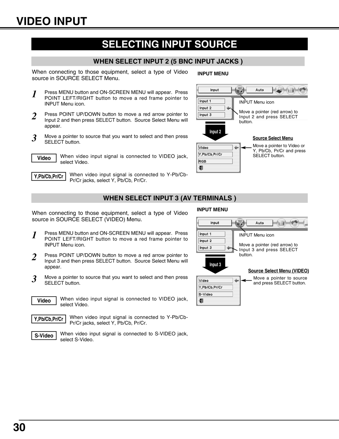 Christie Digital Systems 38-VIV303-01 Video Input, When video input signal is connected to Video jack, Select Video 