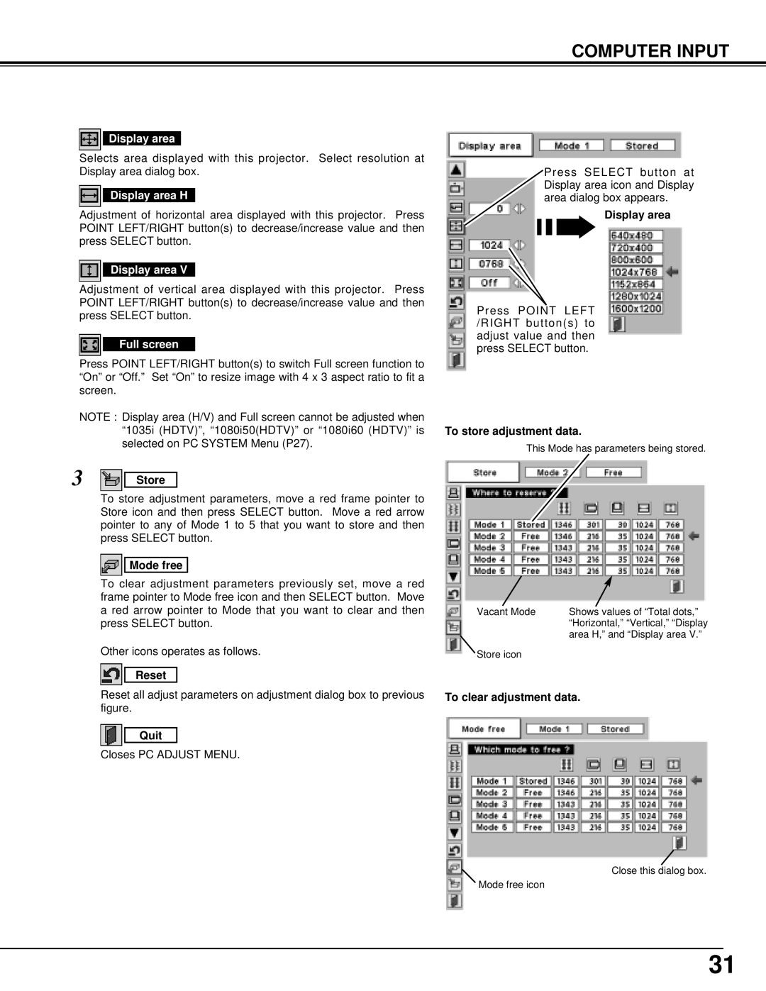 Christie Digital Systems 38-VIV401-01 user manual Display area H, Full screen 