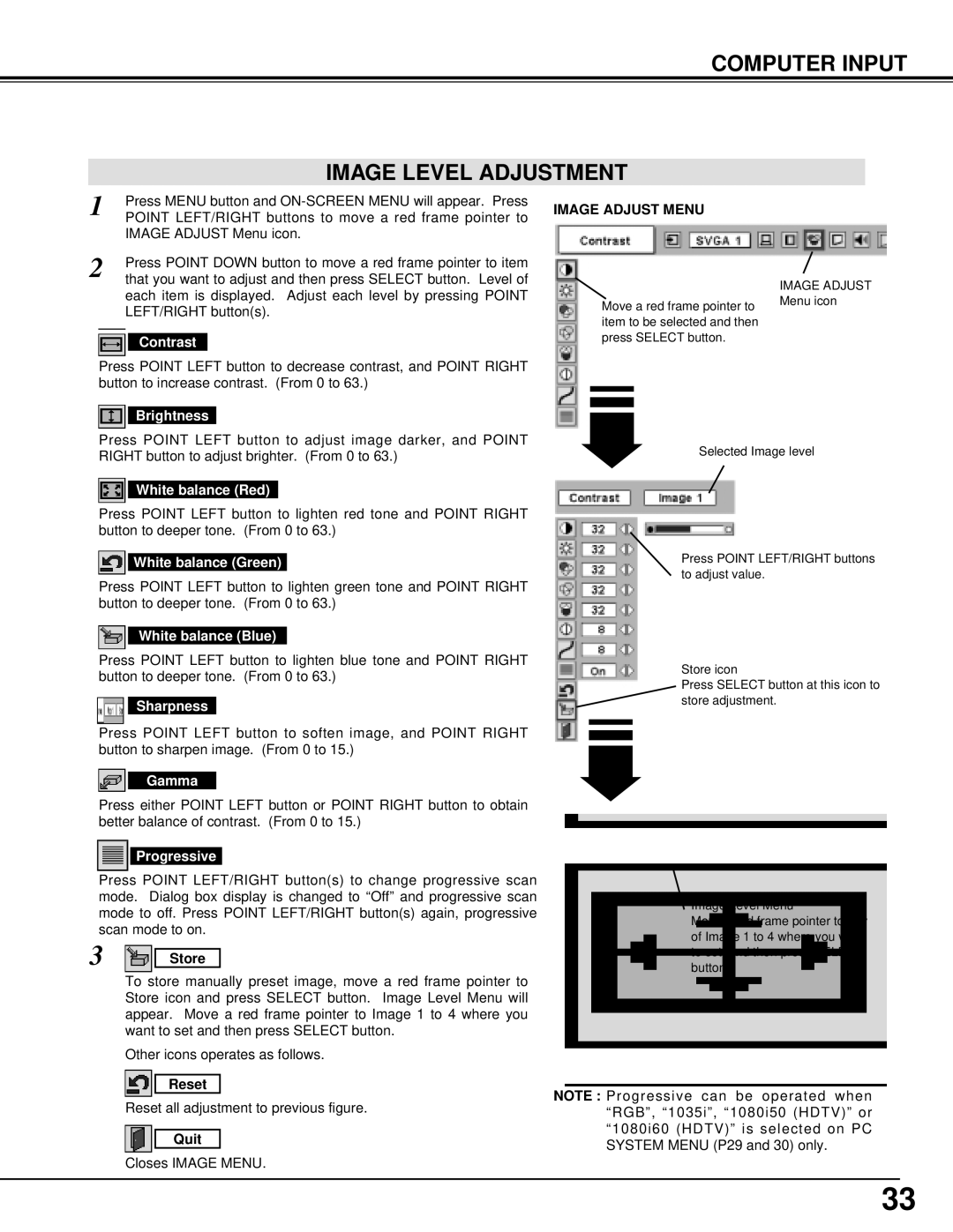 Christie Digital Systems 38-VIV401-01 user manual Computer Input Image Level Adjustment, Image Adjust Menu 