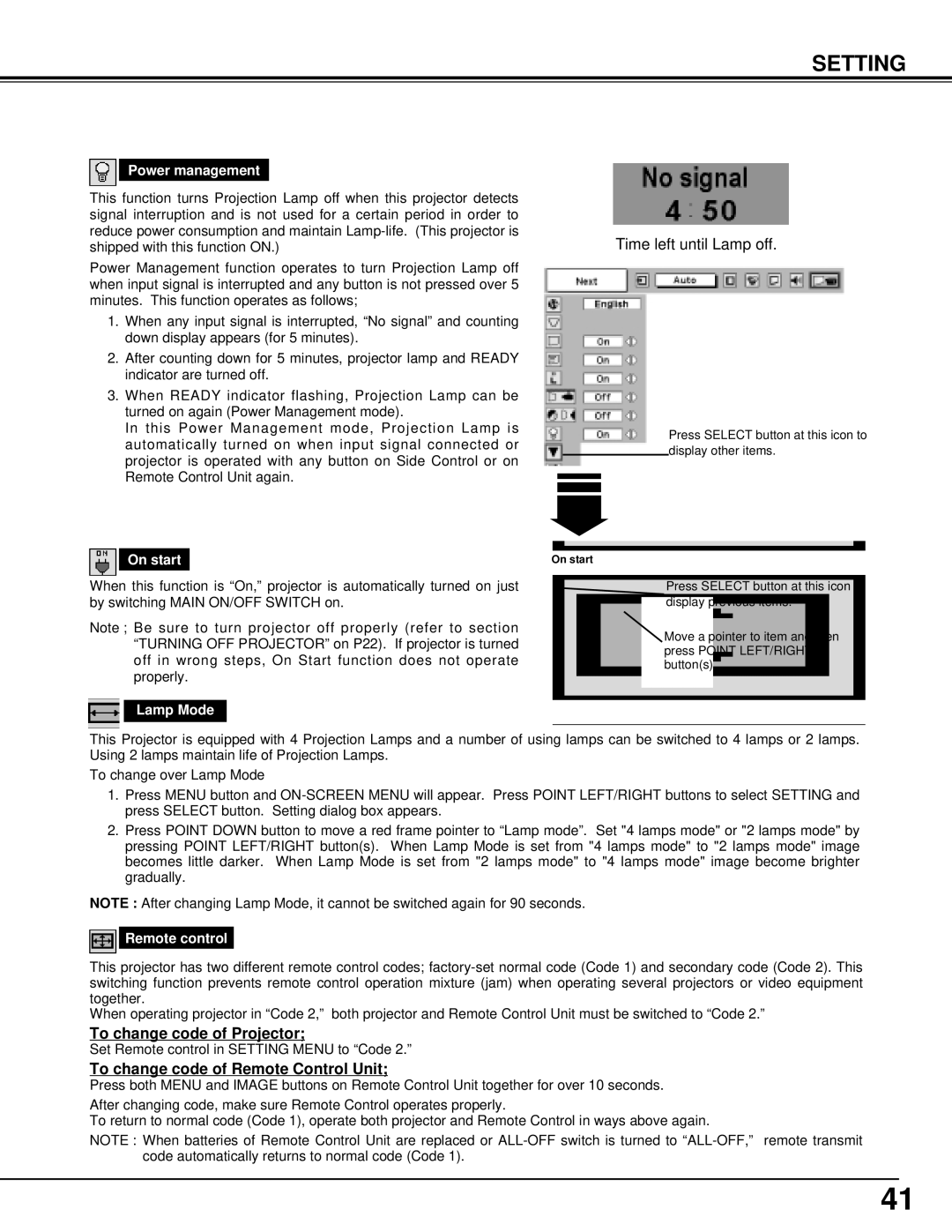 Christie Digital Systems 38-VIV401-01 user manual To change code of Projector, To change code of Remote Control Unit 