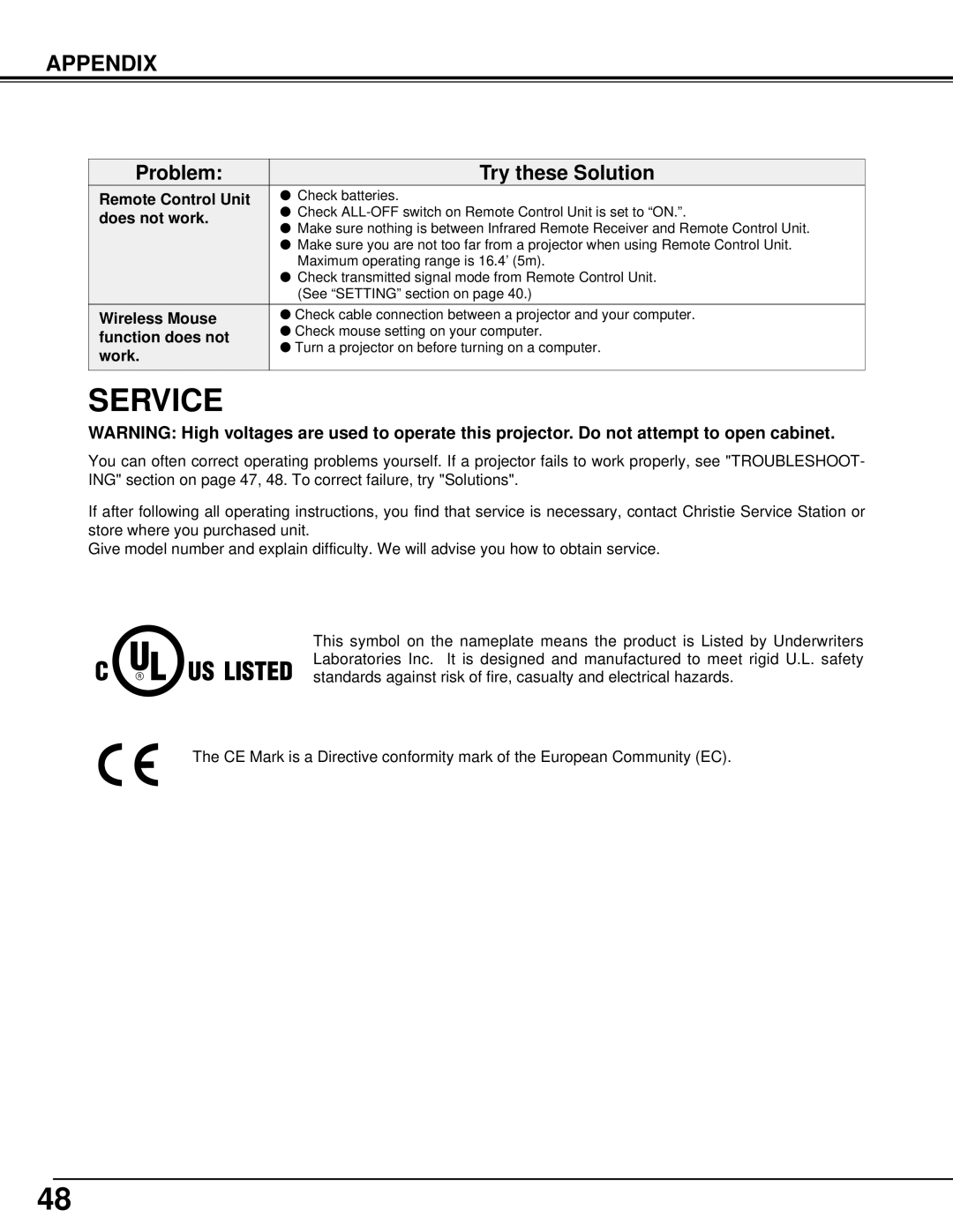 Christie Digital Systems 38-VIV401-01 user manual Service 