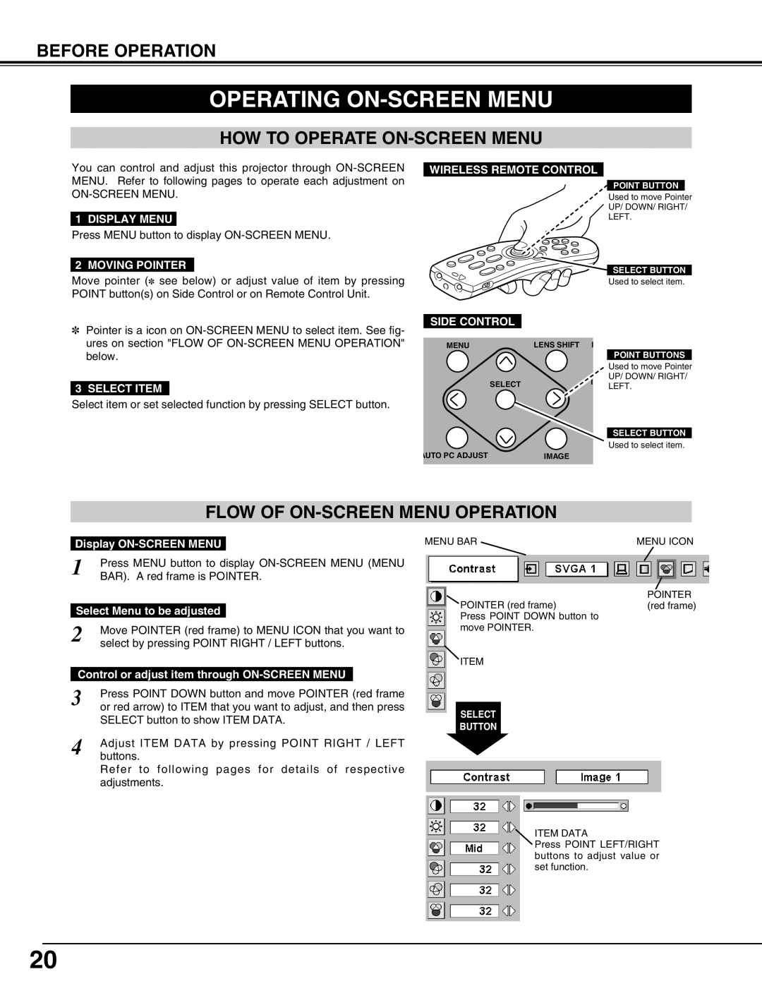 Christie Digital Systems 38-VIV402-01 user manual Operating ON-SCREEN Menu, HOW to Operate ON-SCREEN Menu 