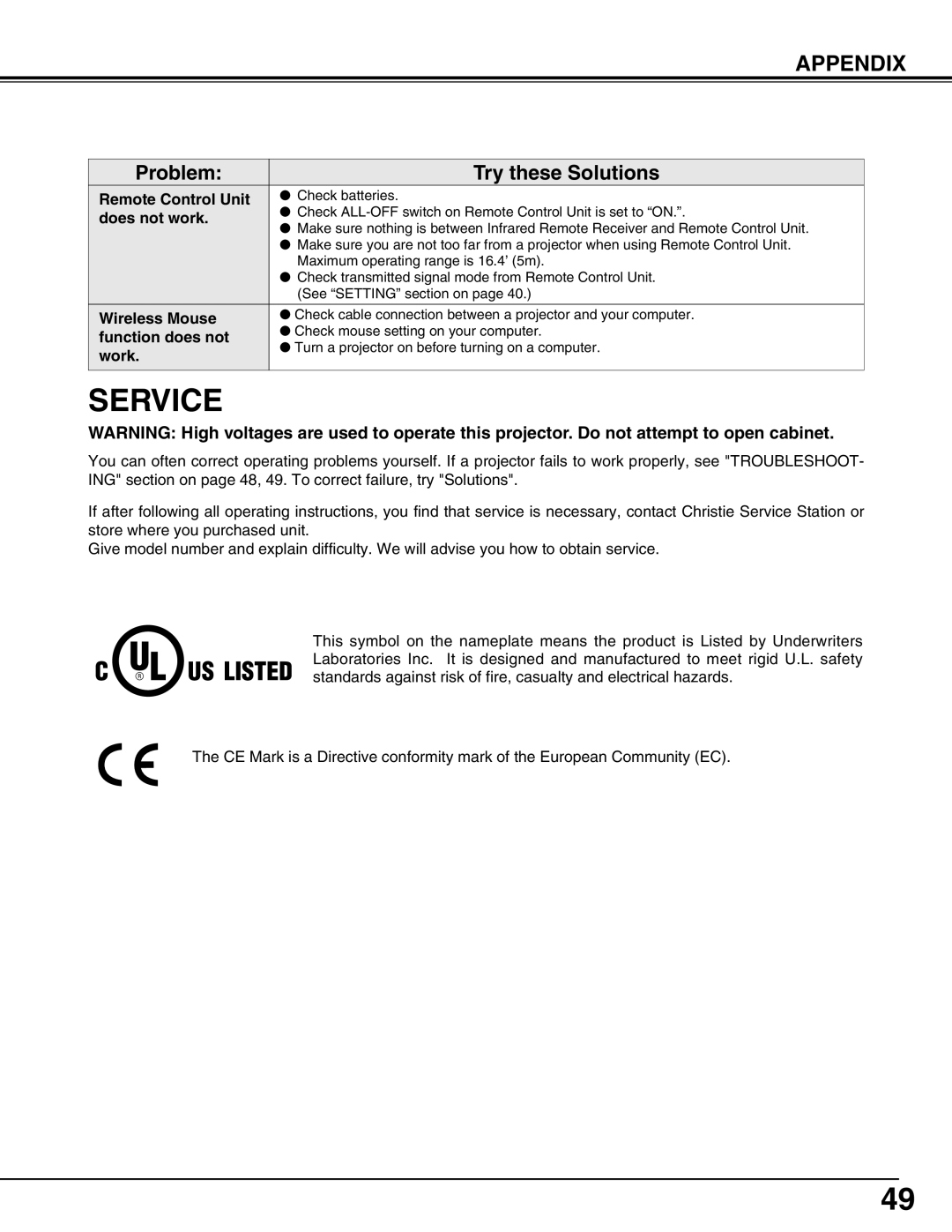 Christie Digital Systems 38-VIV402-01 user manual Service 