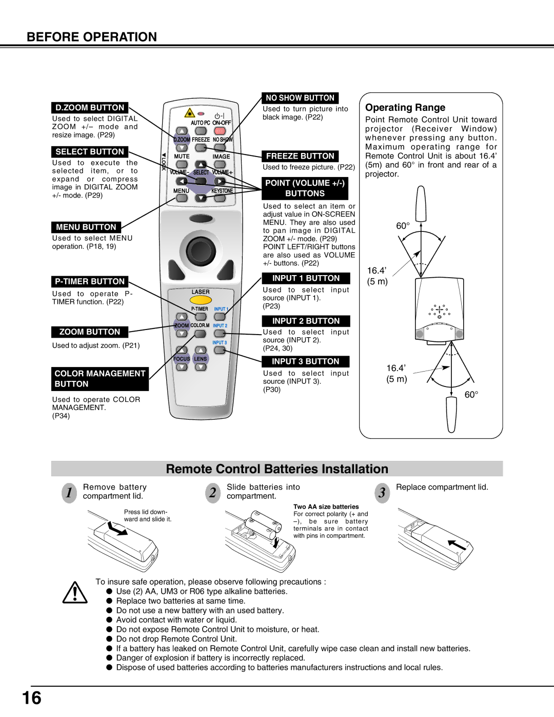 Christie Digital Systems 38-VIV6-01, 3308-VIV303-01 user manual Remove battery, Compartment lid, Slide batteries into 