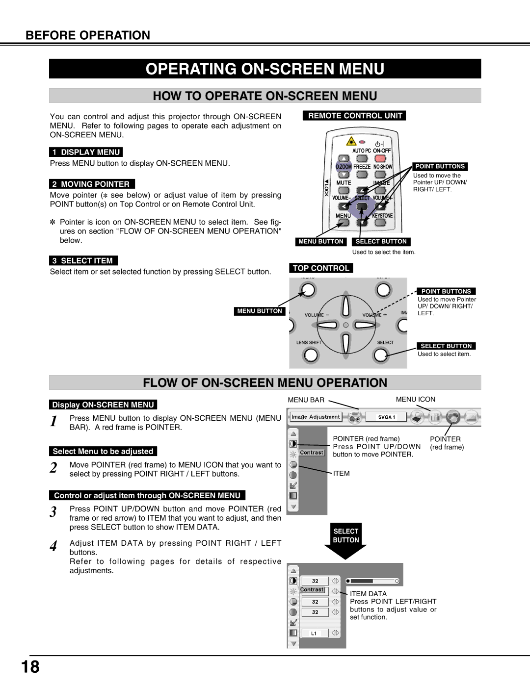 Christie Digital Systems 38-VIV6-01, 3308-VIV303-01 user manual Operating ON-SCREEN Menu, HOW to Operate ON-SCREEN Menu 