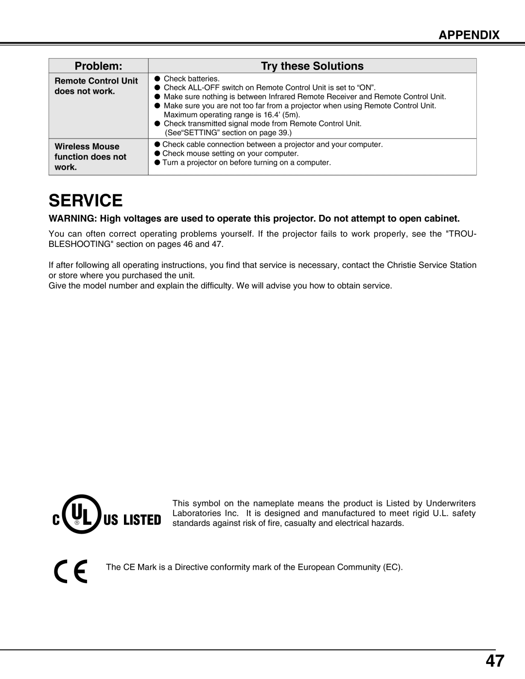 Christie Digital Systems 3308-VIV303-01, 38-VIV6-01 user manual Service 