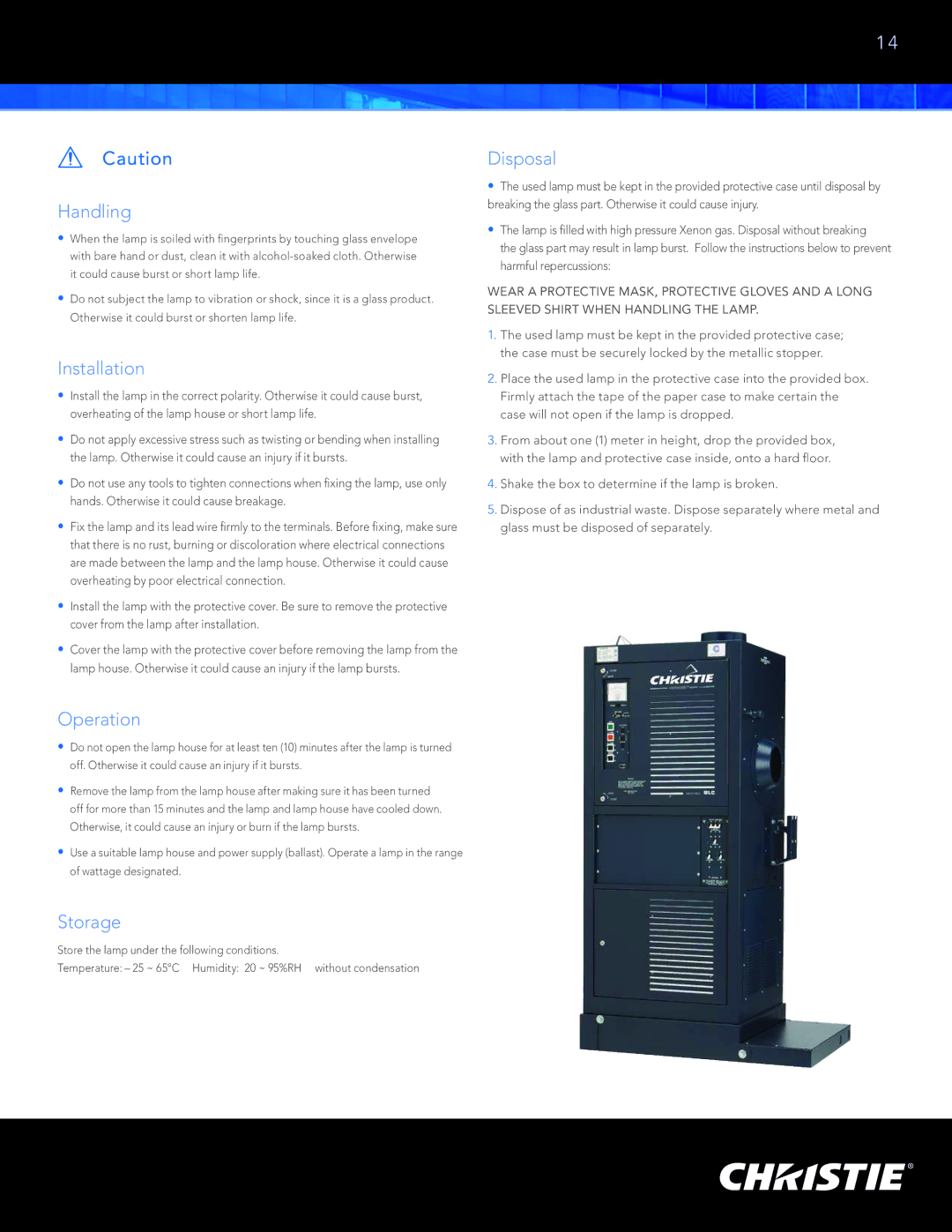 Christie Digital Systems CDXL warranty Handling 