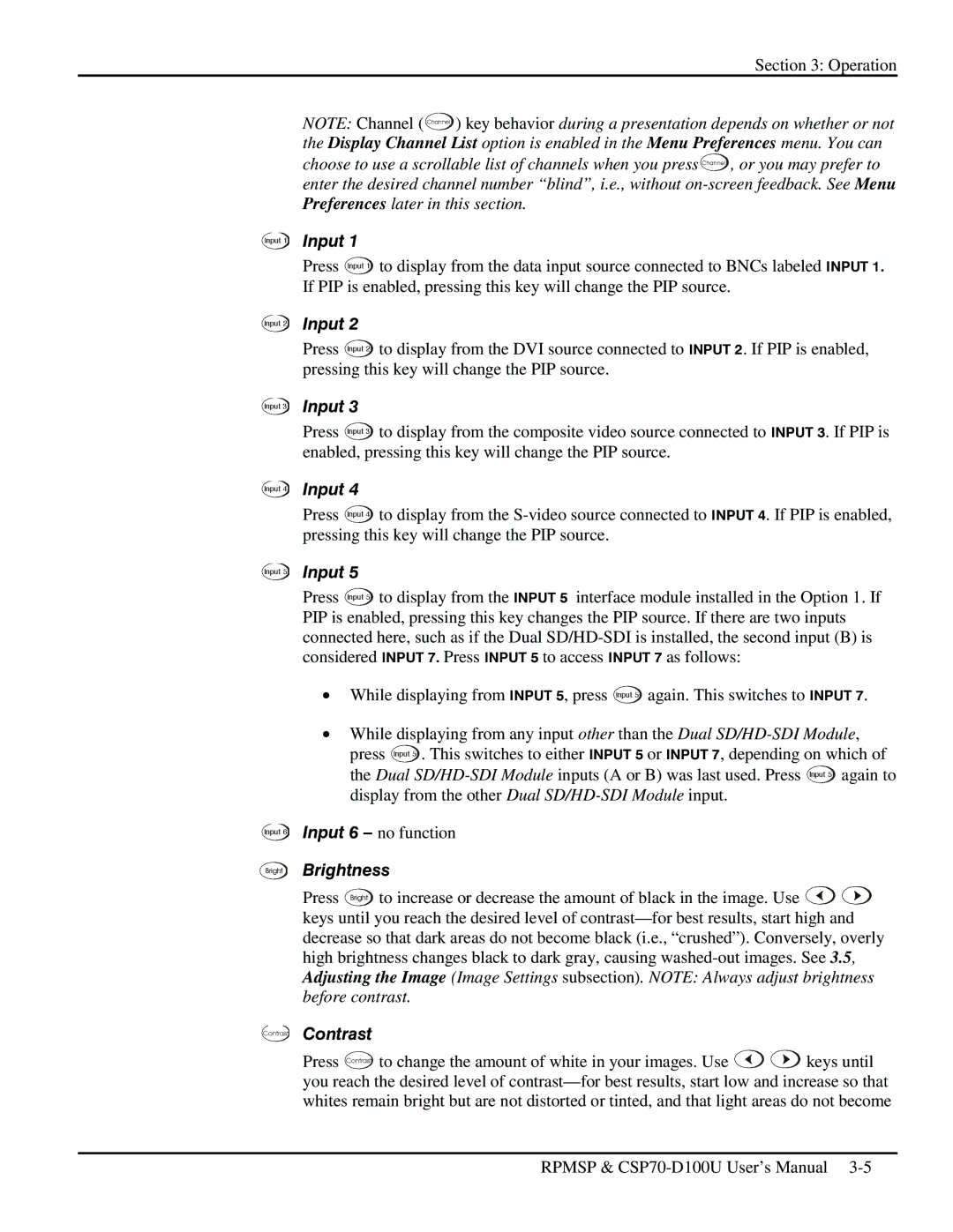 Christie Digital Systems CSP70 user manual Brightness, Contrast 