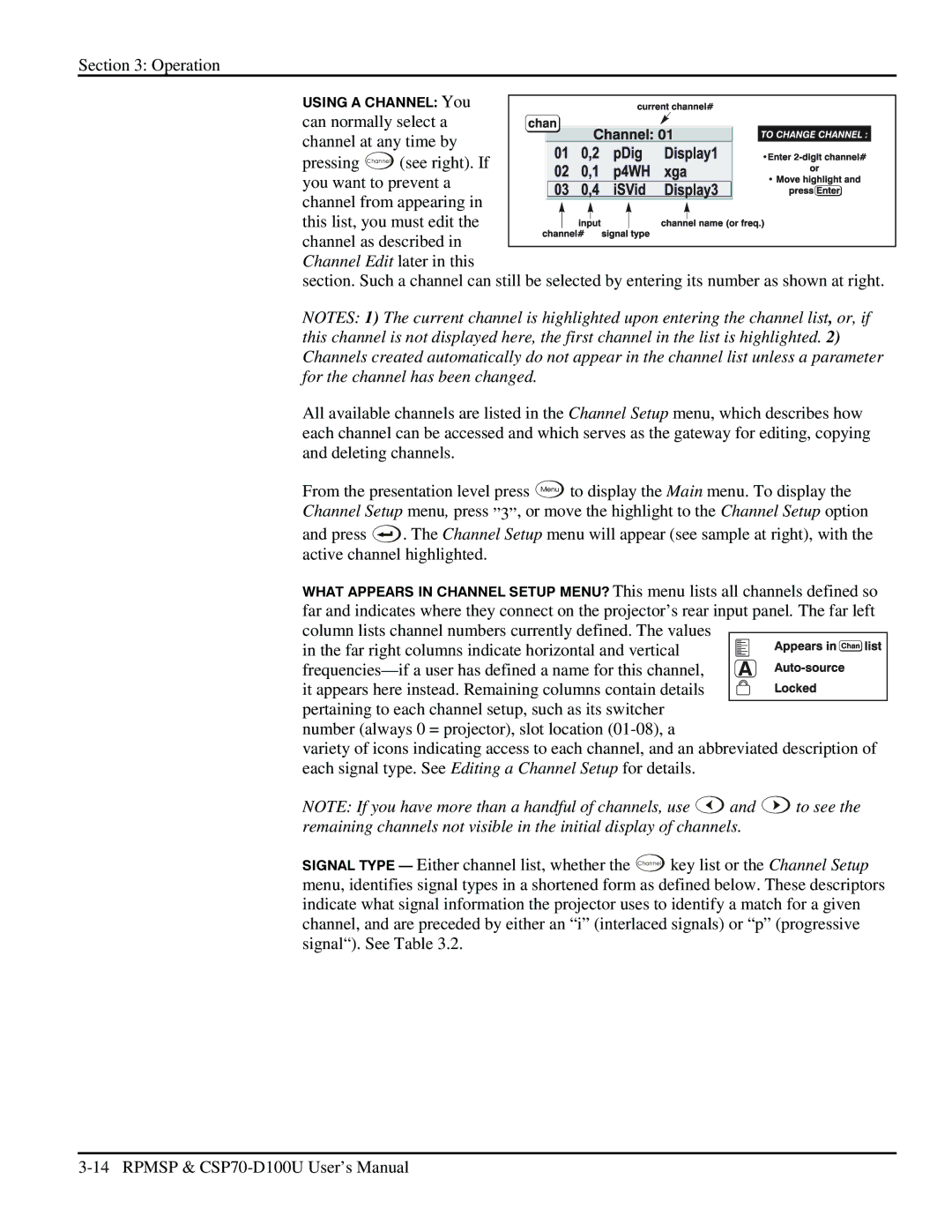 Christie Digital Systems CSP70 user manual Channel Edit later in this 