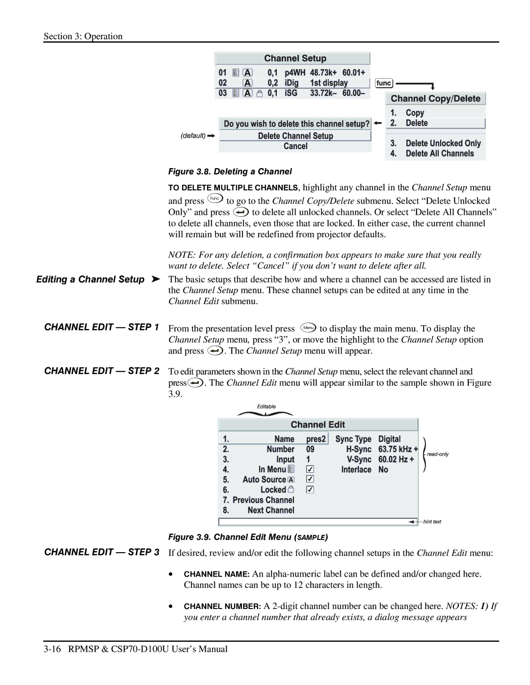 Christie Digital Systems CSP70 user manual Channel Edit Step 