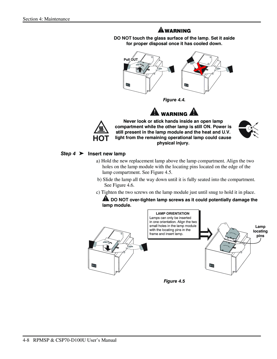 Christie Digital Systems CSP70 user manual Insert new lamp 