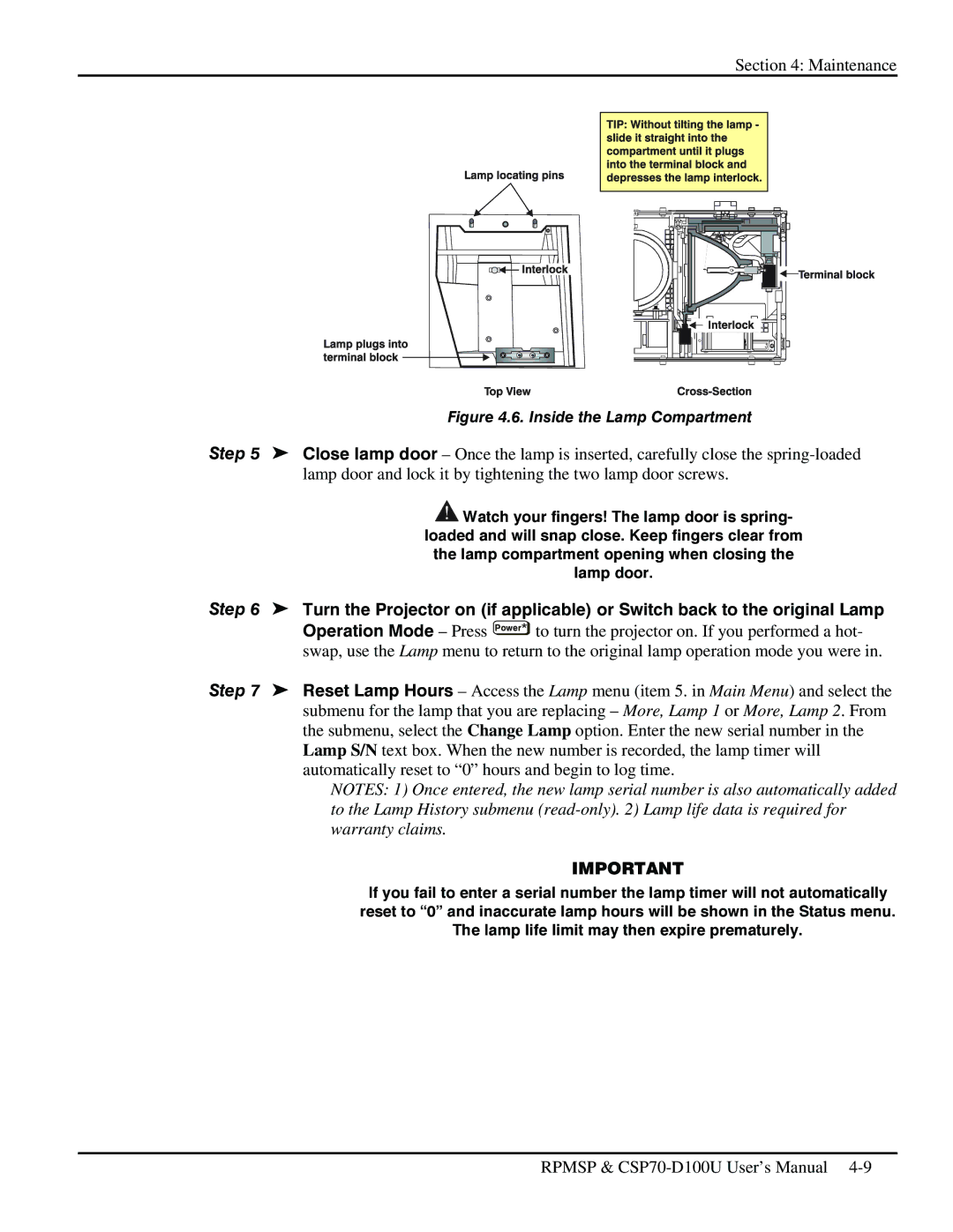 Christie Digital Systems CSP70 user manual Inside the Lamp Compartment 