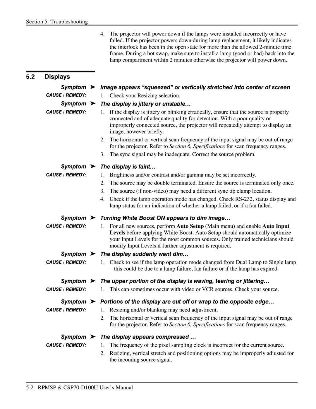 Christie Digital Systems CSP70 user manual Displays 