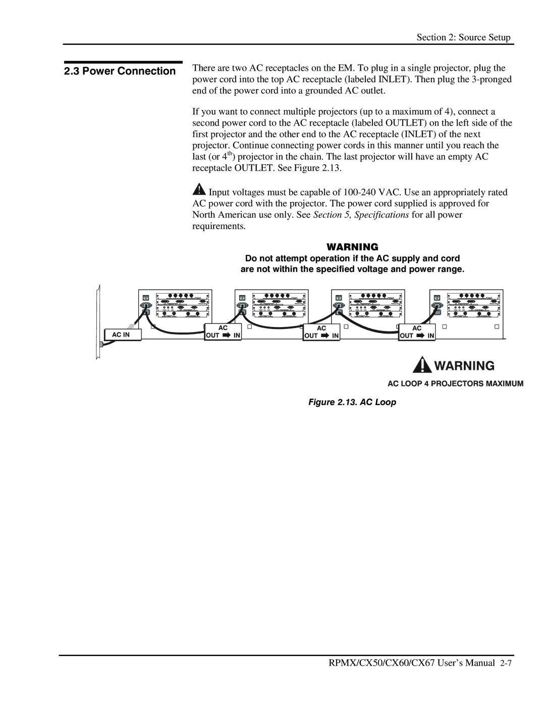 Christie Digital Systems CX50, CX67, CX60 user manual Power Connection, Requirements 