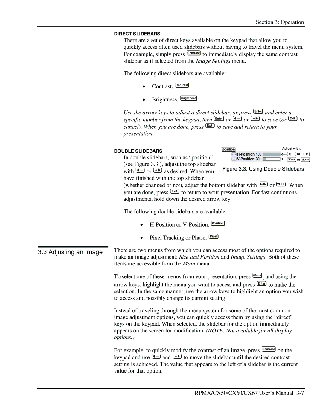 Christie Digital Systems CX60, CX50, CX67 user manual Adjusting an Image, To save or Exit to, Presentation, Options 