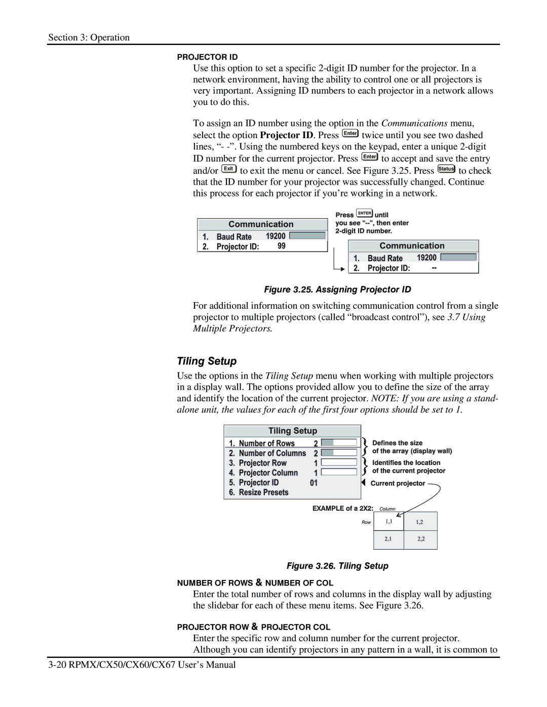 Christie Digital Systems CX50, CX67, CX60 user manual Tiling Setup, Assigning Projector ID 