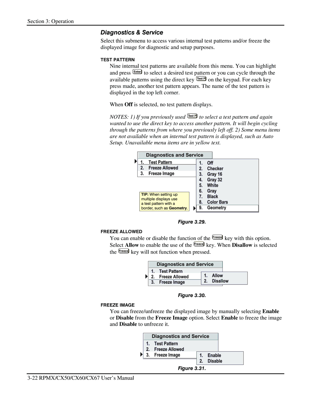 Christie Digital Systems CX60, CX50, CX67 user manual Diagnostics & Service 