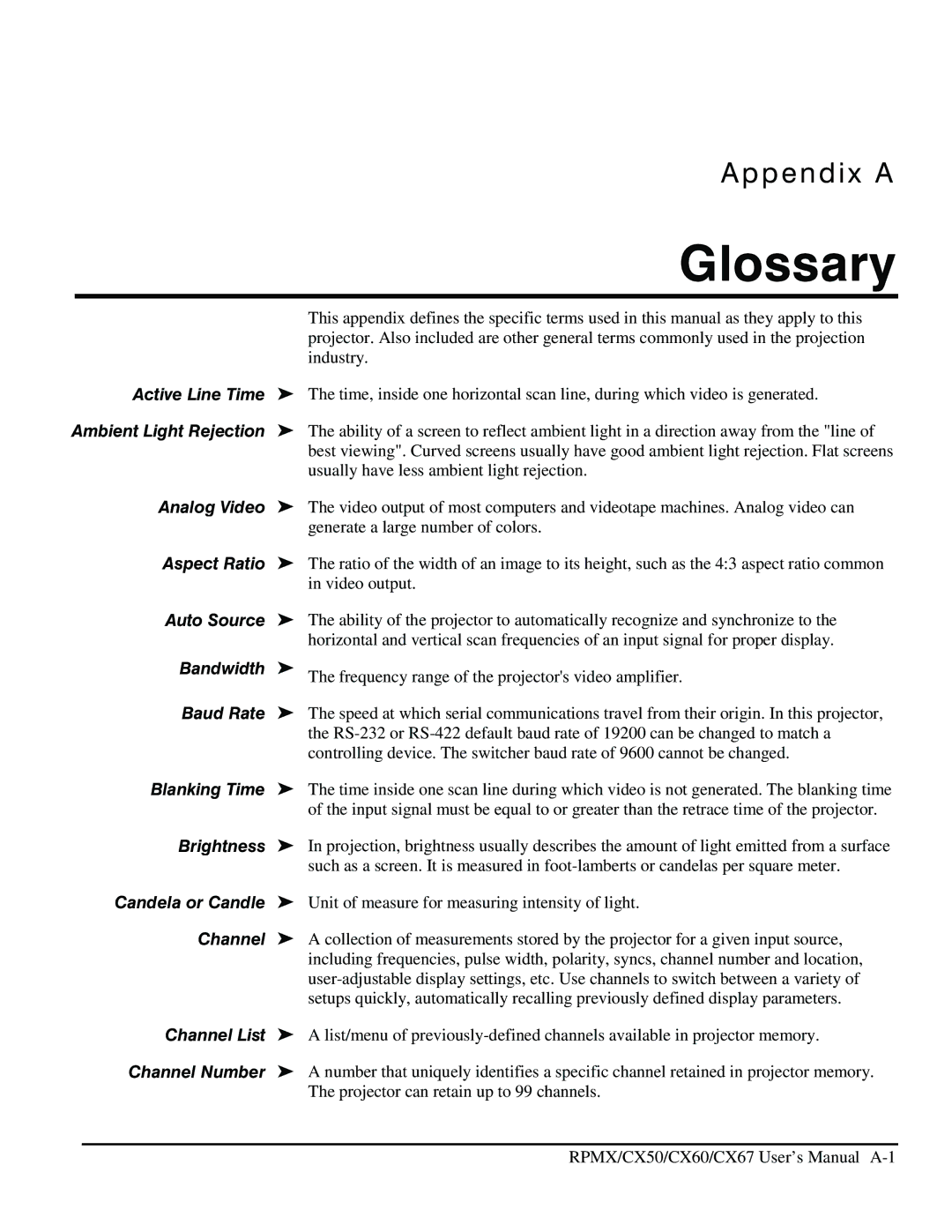 Christie Digital Systems CX60, CX50, CX67 user manual Glossary 