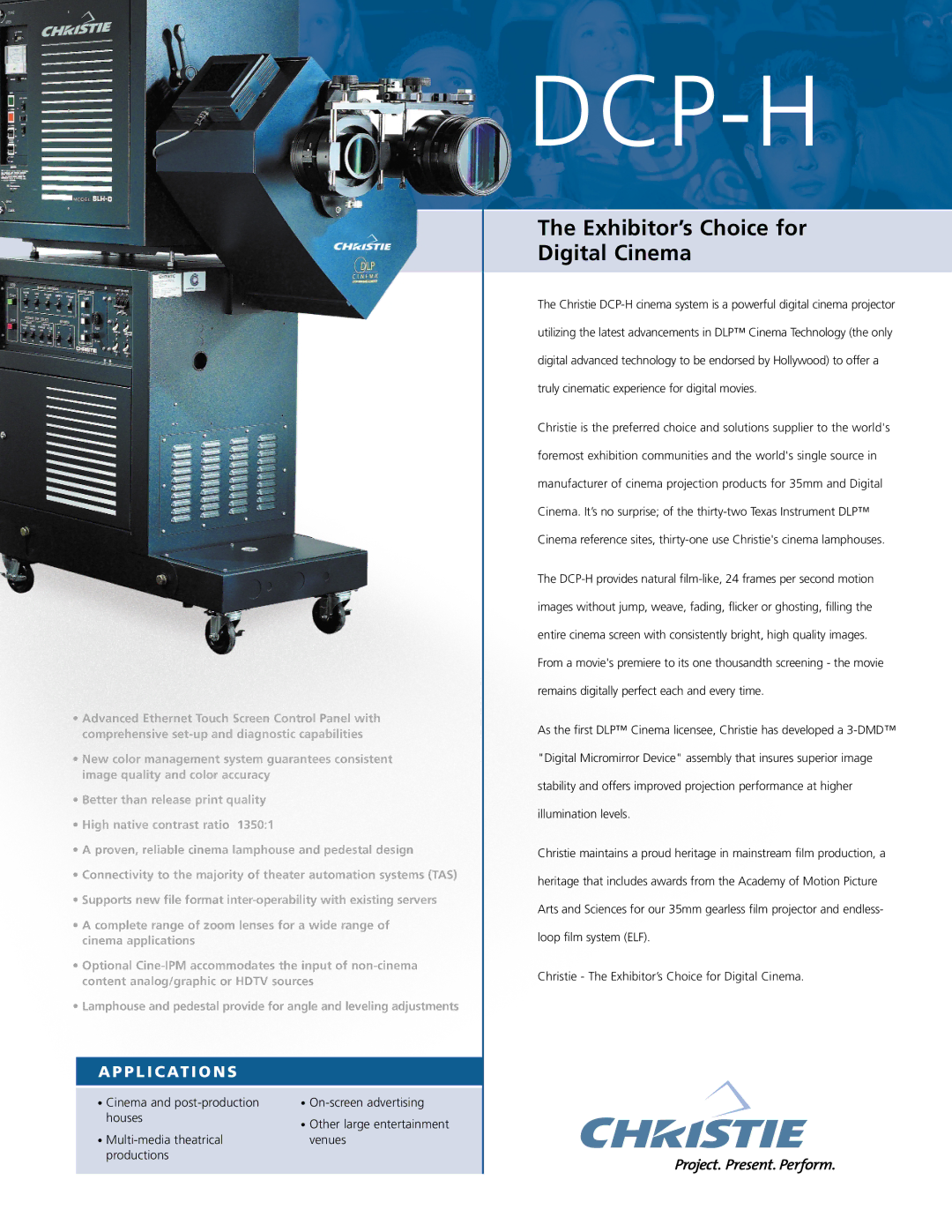 Christie Digital Systems DCP-H manual Dcp-H, P L I C At I O N S 