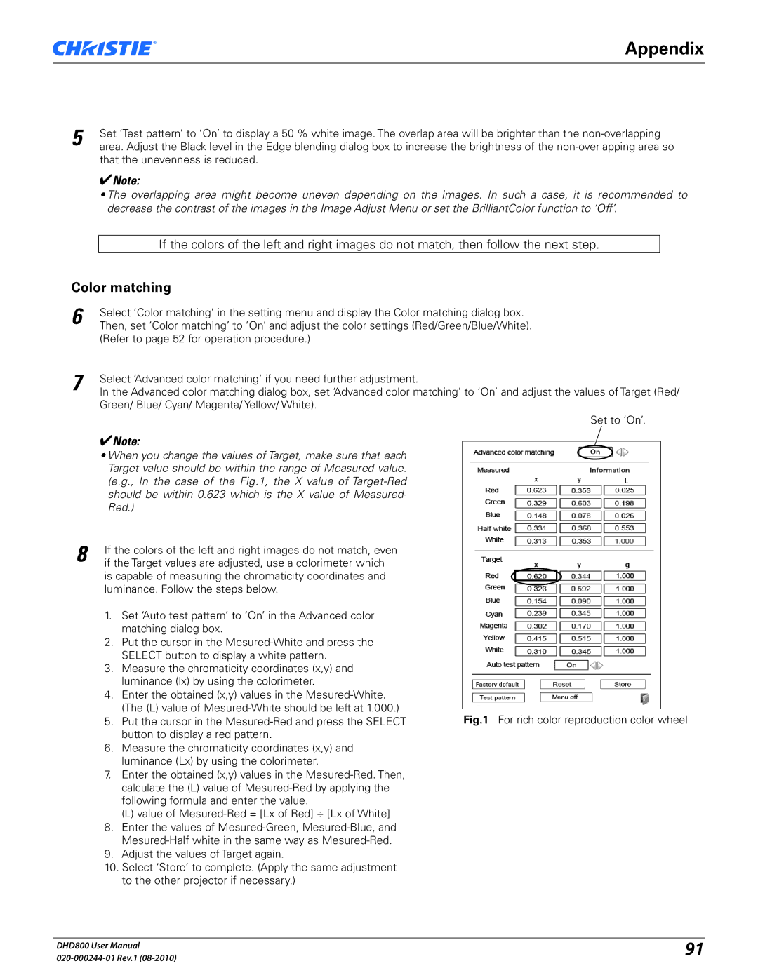 Christie Digital Systems DHD800 user manual Color matching, For rich color reproduction color wheel 