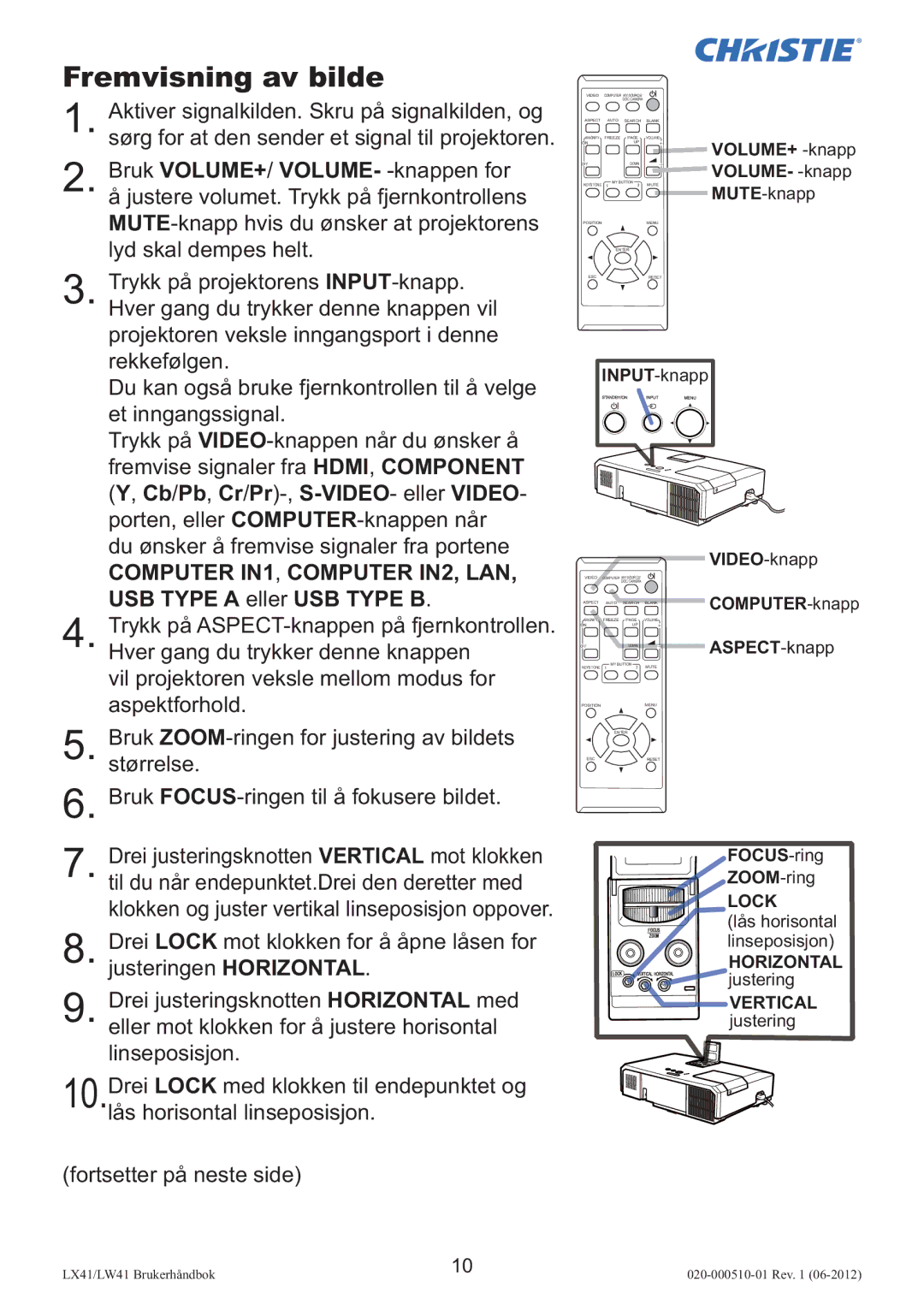 Christie Digital Systems LW41 Fremvisning av bilde, Computer IN1, Computer IN2, LAN, USB Type a eller USB Type B 