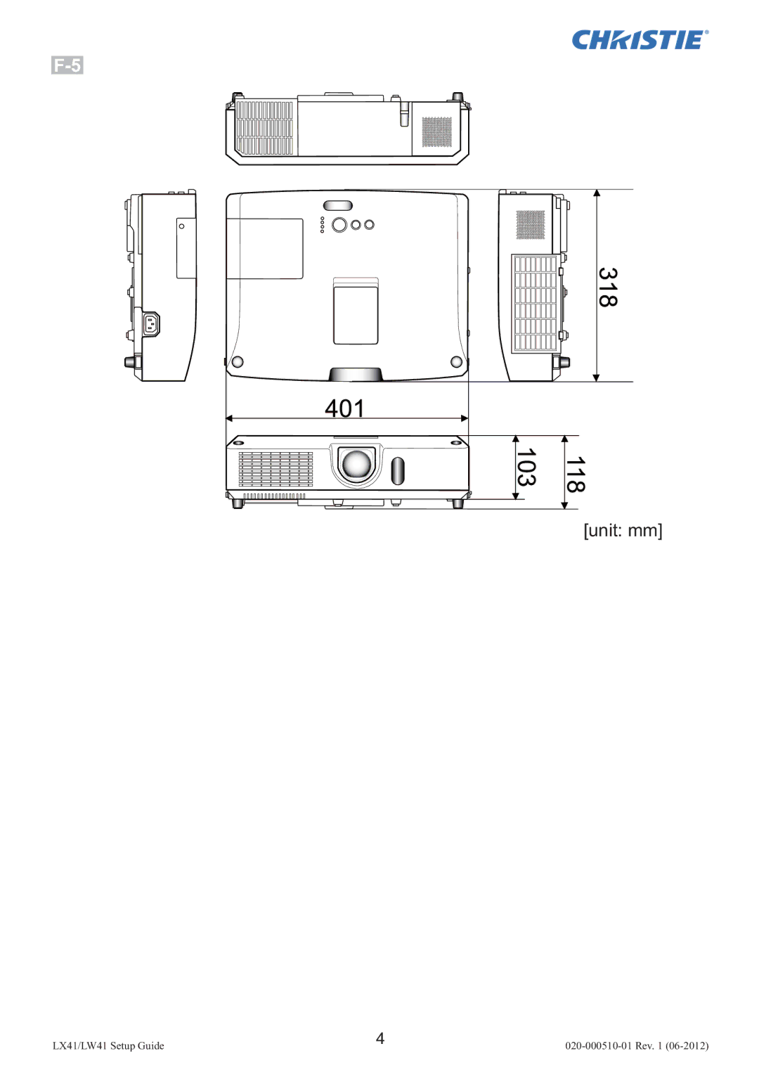 Christie Digital Systems LW41 setup guide Unit mm 