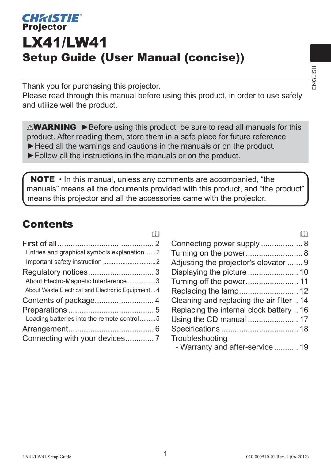 Christie Digital Systems setup guide LX41/LW41, Contents 