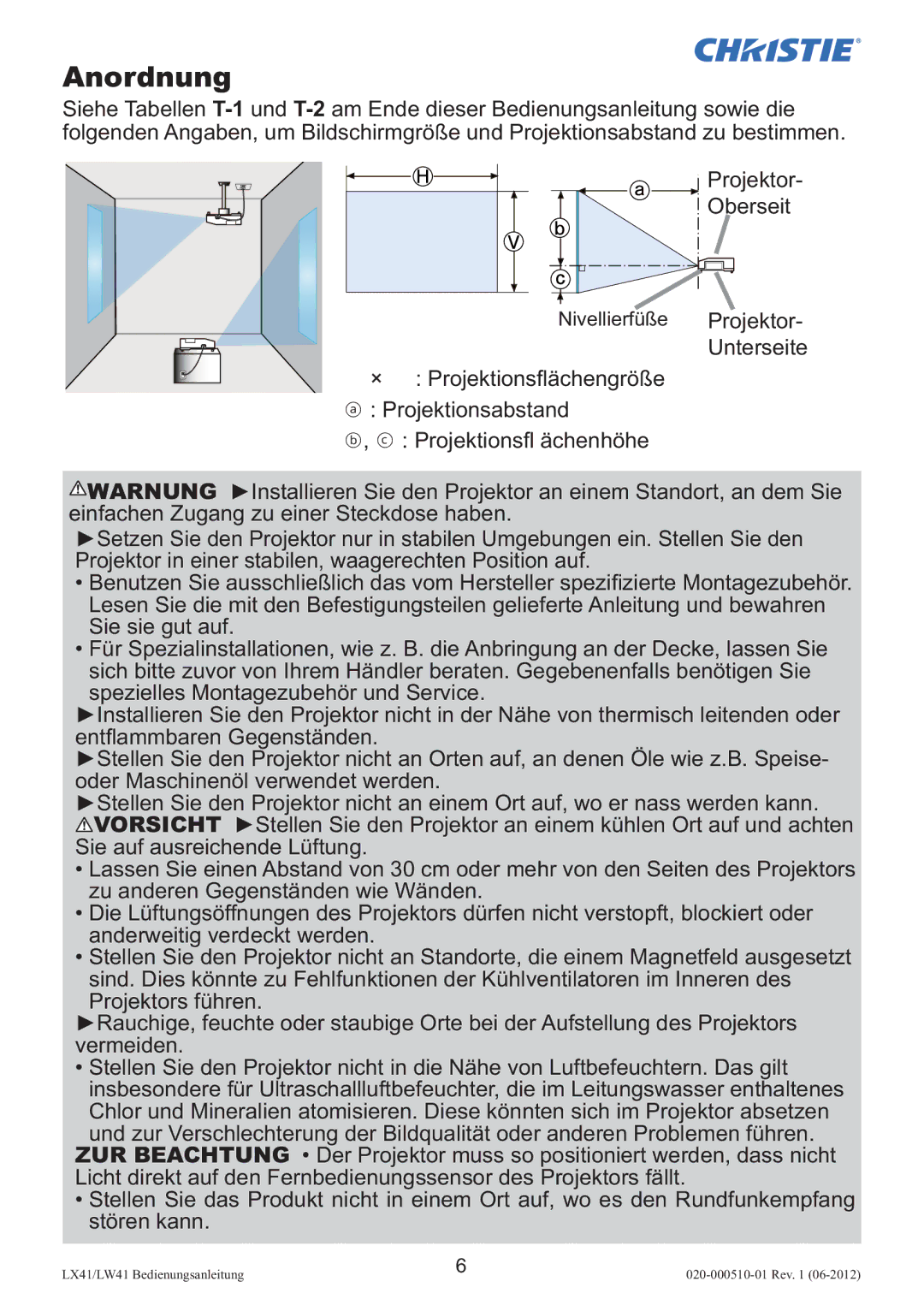 Christie Digital Systems LW41 setup guide Anordnung 