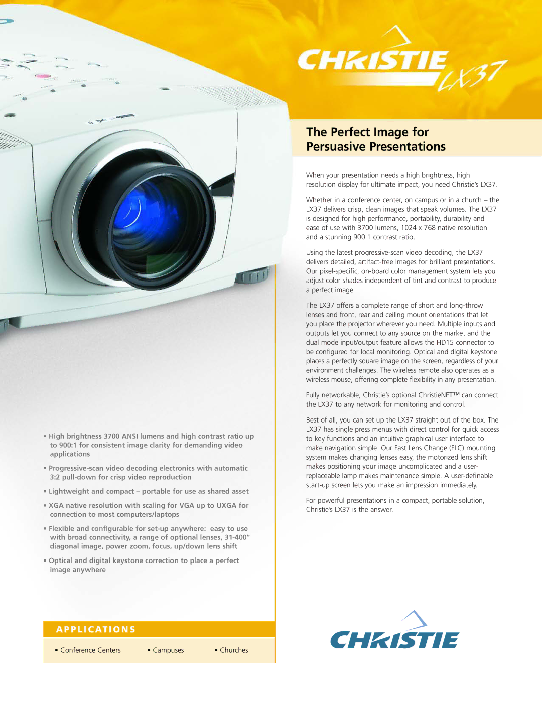 Christie Digital Systems LX37 manual Perfect Image for Persuasive Presentations 