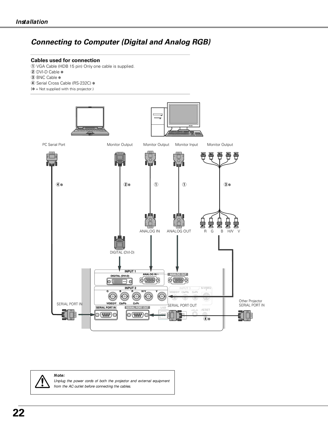 Christie Digital Systems LX66A user manual Connecting to Computer Digital and Analog RGB, Cables used for connection 