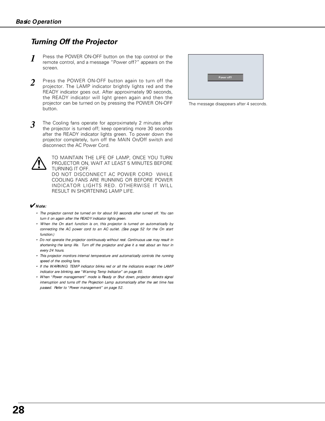 Christie Digital Systems LX66A user manual Turning Off the Projector 