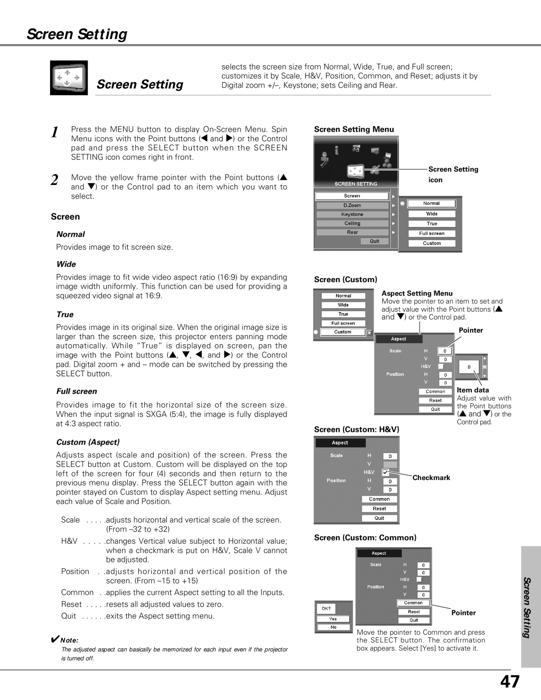 Christie Digital Systems LX66A user manual Screen Setting 