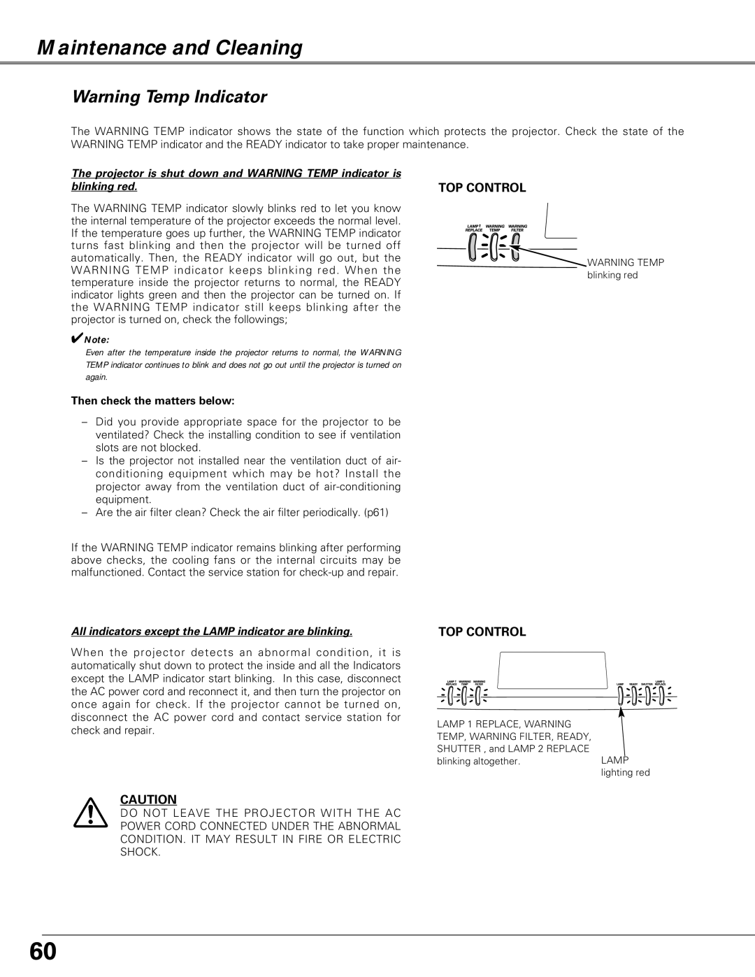 Christie Digital Systems LX66A user manual Maintenance and Cleaning, Then check the matters below 