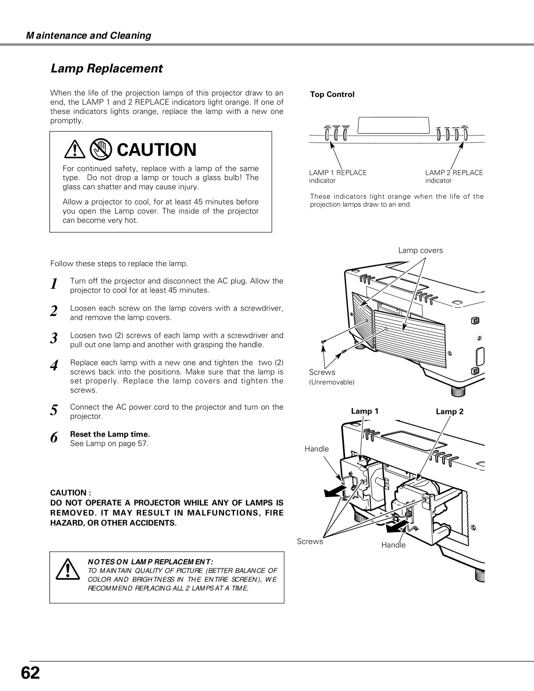 Christie Digital Systems LX66A user manual Lamp Replacement, Reset the Lamp time 