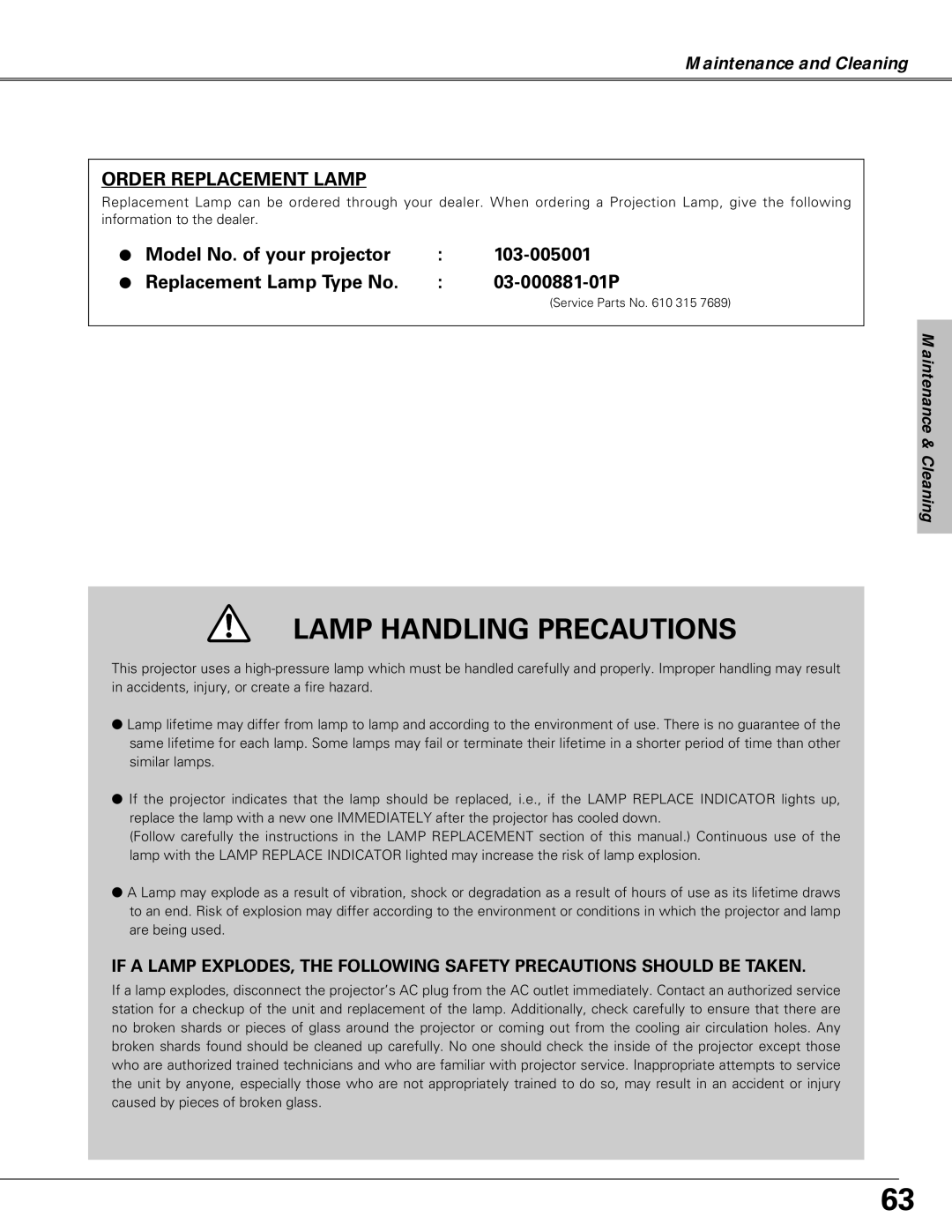 Christie Digital Systems LX66A user manual Lamp Handling Precautions 