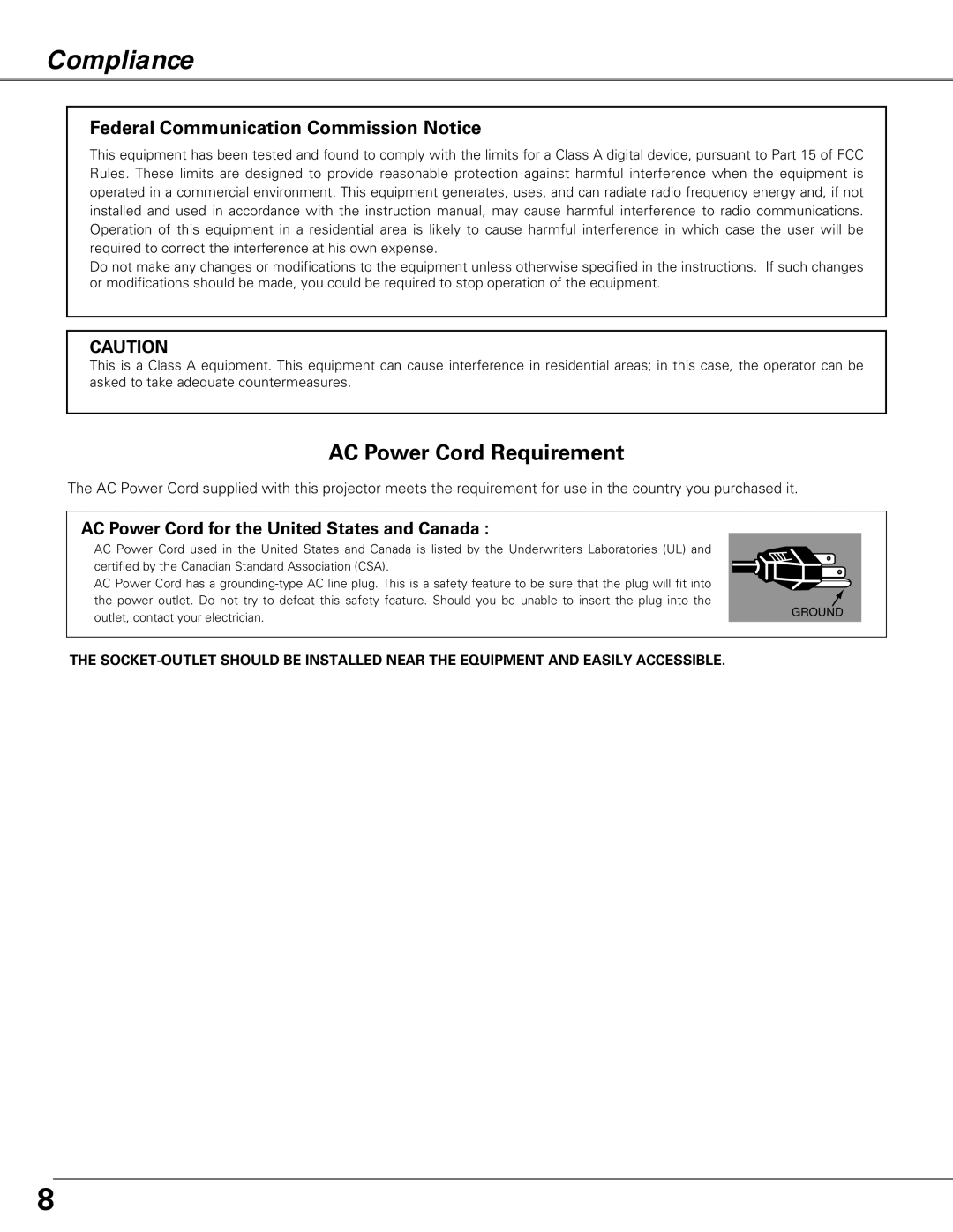 Christie Digital Systems LX66A user manual Compliance, Federal Communication Commission Notice 