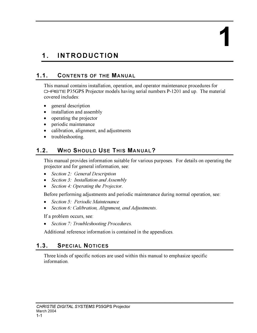 Christie Digital Systems P35GPS-MT, P35GPS-AT operating instructions Introduction, Troubleshooting Procedures 