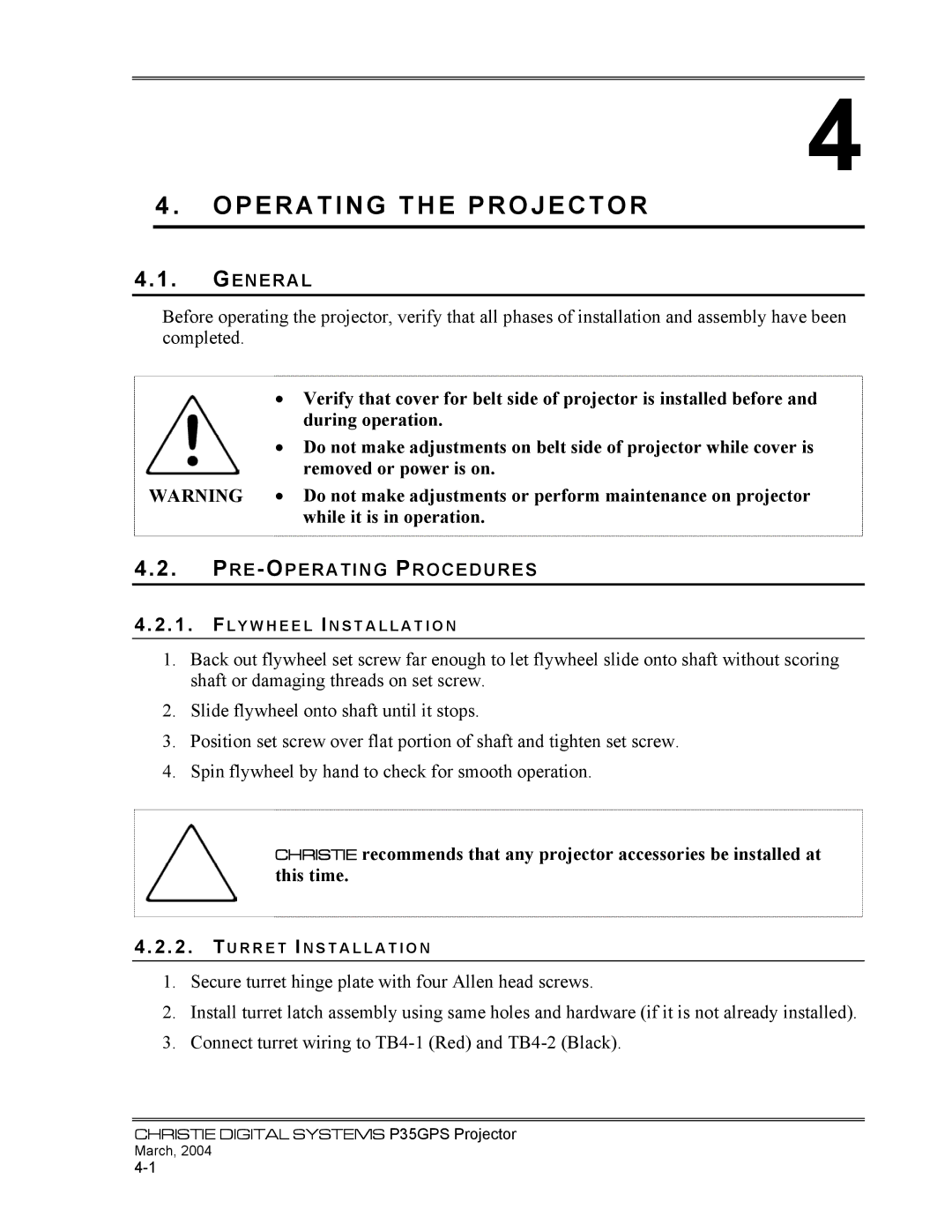 Christie Digital Systems P35GPS-MT, P35GPS-AT operating instructions Operating the Projector 