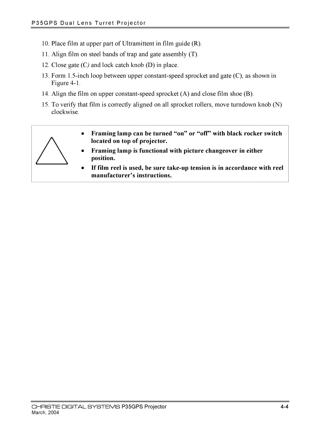 Christie Digital Systems P35GPS-AT, P35GPS-MT operating instructions G P S D u a l L e n s T u r r e t P r o j e c t o r 