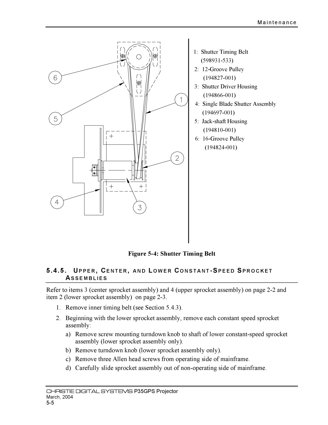 Christie Digital Systems P35GPS-MT, P35GPS-AT operating instructions Shutter Timing Belt 