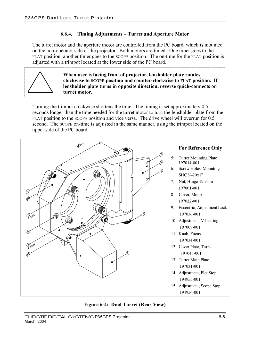 Christie Digital Systems P35GPS-AT, P35GPS-MT Timing Adjustments Turret and Aperture Motor, For Reference Only 