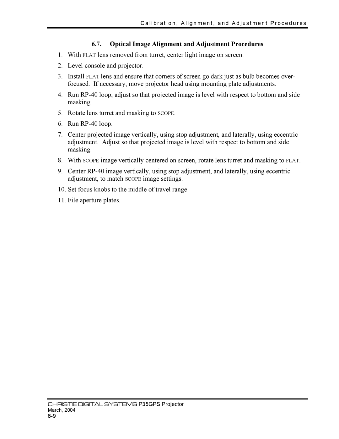 Christie Digital Systems P35GPS-MT, P35GPS-AT operating instructions Optical Image Alignment and Adjustment Procedures 